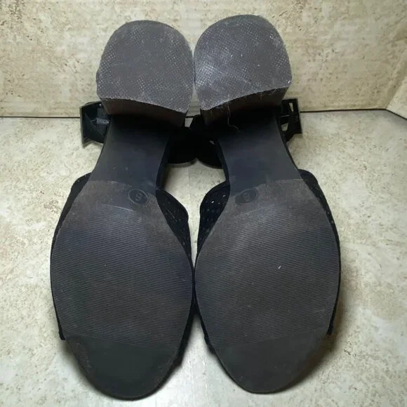 Womens Black Open-Toe Block Heel Sandals With Ankle Straps & Buckle Closure Sz 8 - Picture 8 of 8